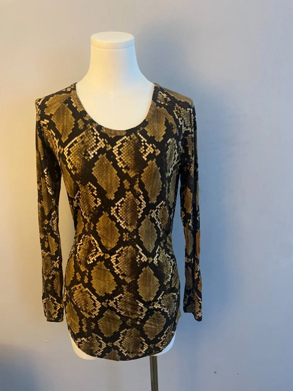 NWT Michael Kors Brown Ruched Long Sleeve Top Size S